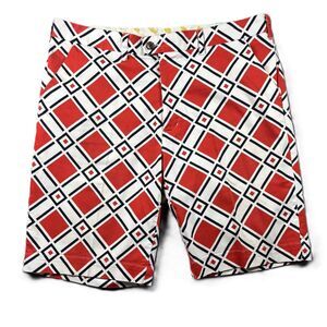 Loudmouth Golf Shorts Men Red White Blue Diamond Pattern Size 38 E124